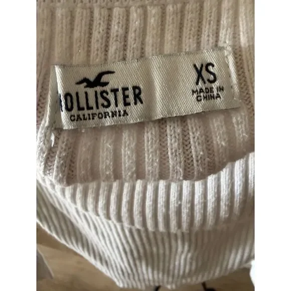 Hollister Off the Shoulder Ribbed Knit Long Sleeve Top Cream White XS - Picture 3 of 4